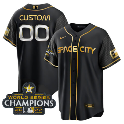 Men's Houston Astros Active Player Custom Black Gold 2022 World Series Champions Stitched Baseball Jersey